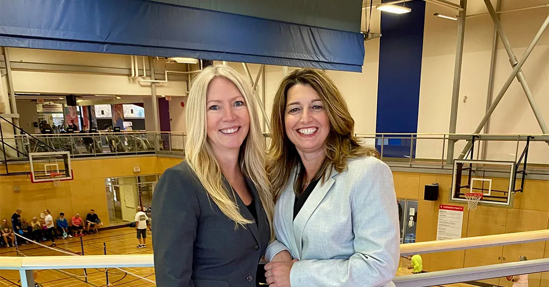 Tammie and Nica in Kelowna Family Y gymnasium